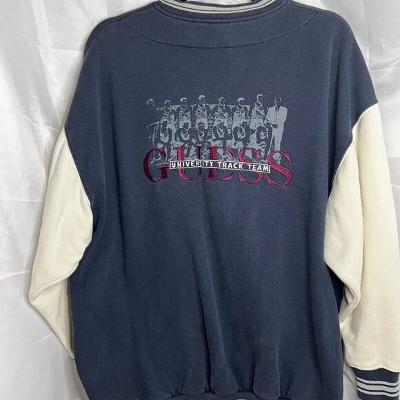 Guess Other - Vintage Guess Varsity Blue Jacket Men’s Embroidered Logo Snap